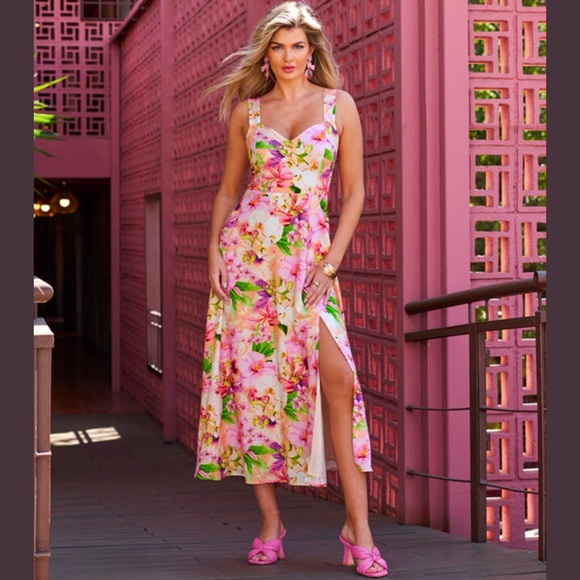 Boston Proper Dresses & Skirts - Boston Proper Cabo Fleurs Floral Print Maxi Dress Sundress Pink Peach 12 NWT